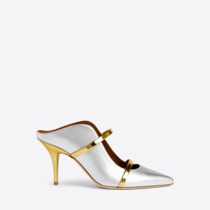 Malone Souliers Maureen 70 Silver Leather Stiletto Mules