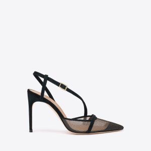 Malone Souliers Valeria 90 Black Mesh Slingback Pumps
