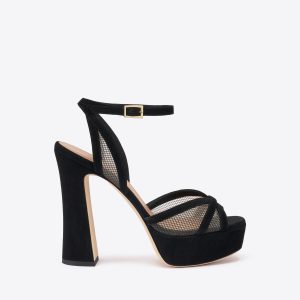 Malone Souliers Sylvie 125 Black Mesh Platform Sandals
