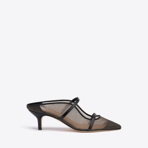 Malone Souliers Maureen 45 Black Mesh Kitten Heel Mules