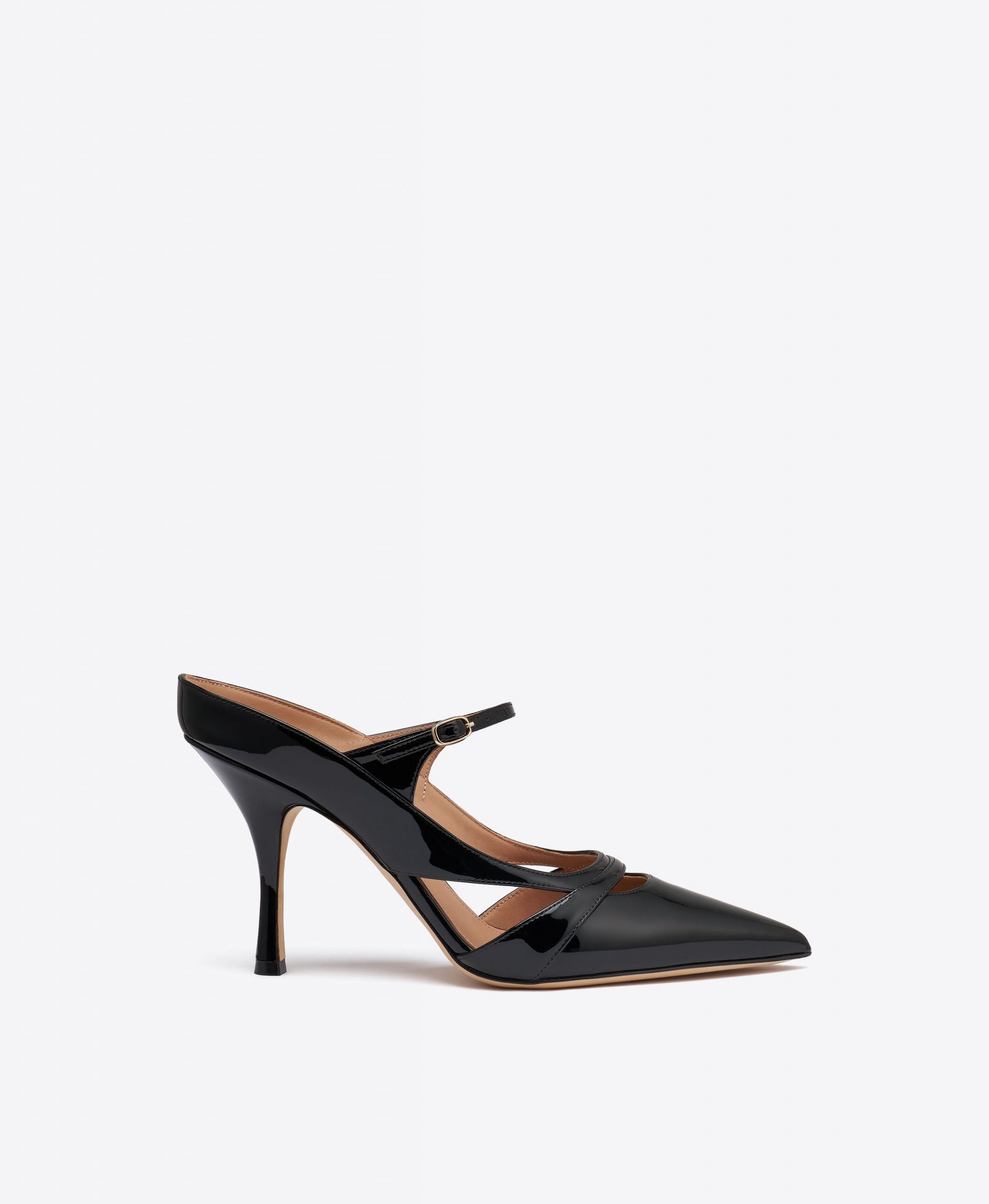 Malone Souliers Patty 90 Black Patent Leather Mules