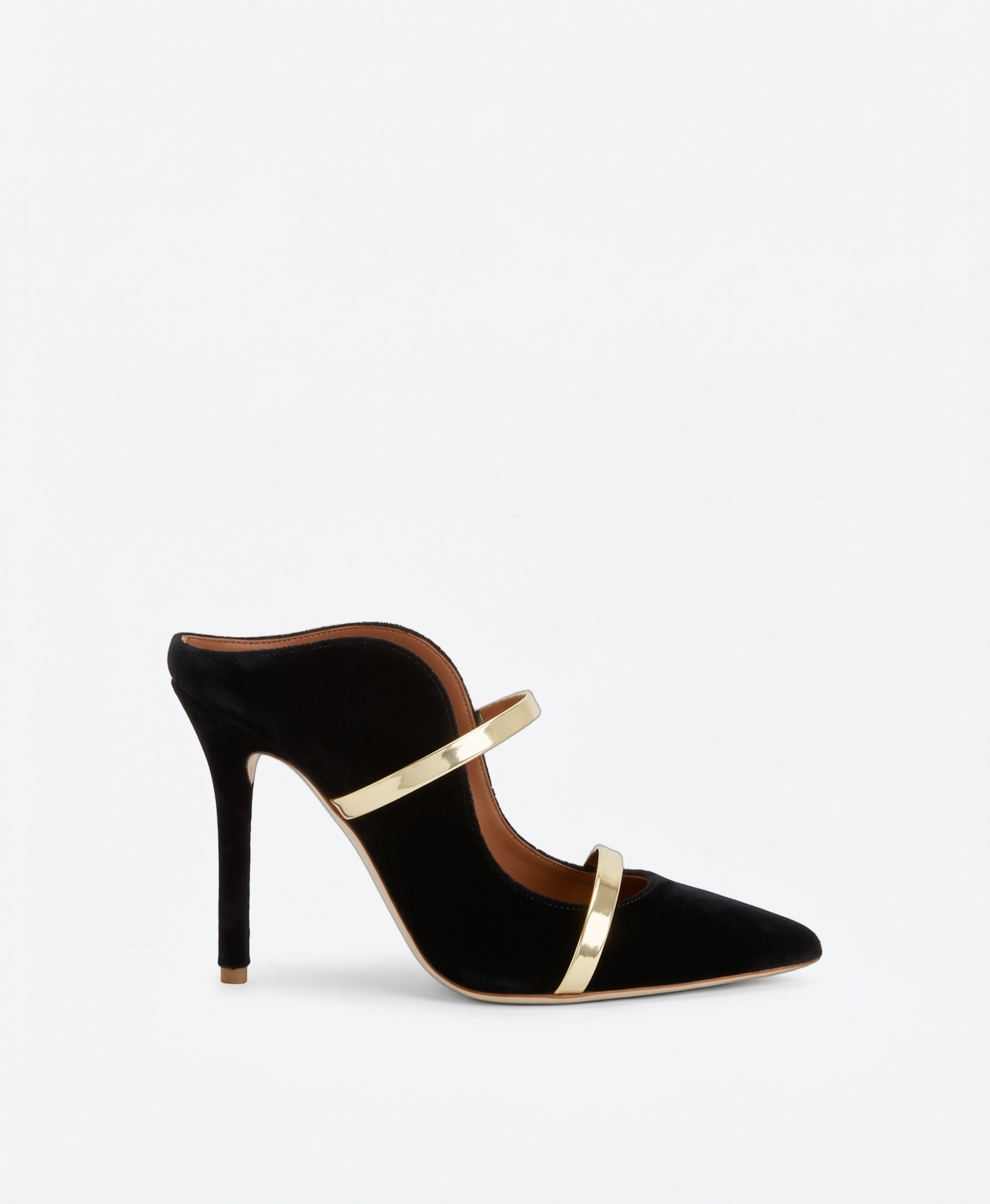 Malone Souliers Maureen 100 Black & Gold Velvet Stiletto Mule