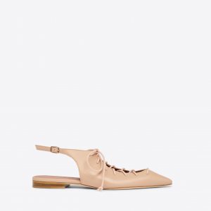 Malone Souliers Alia Beige Leather Lace Up Flats