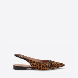 Malone Souliers Jama Leopard Calf Hair Flat Slingbacks