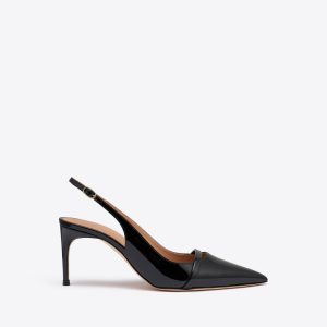 Malone Souliers Schiffer 70 Black Patent Leather Slingback Pumps