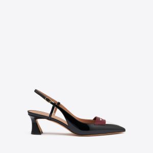 Malone Souliers Suze 45 Black & White Patent Slingback Pumps