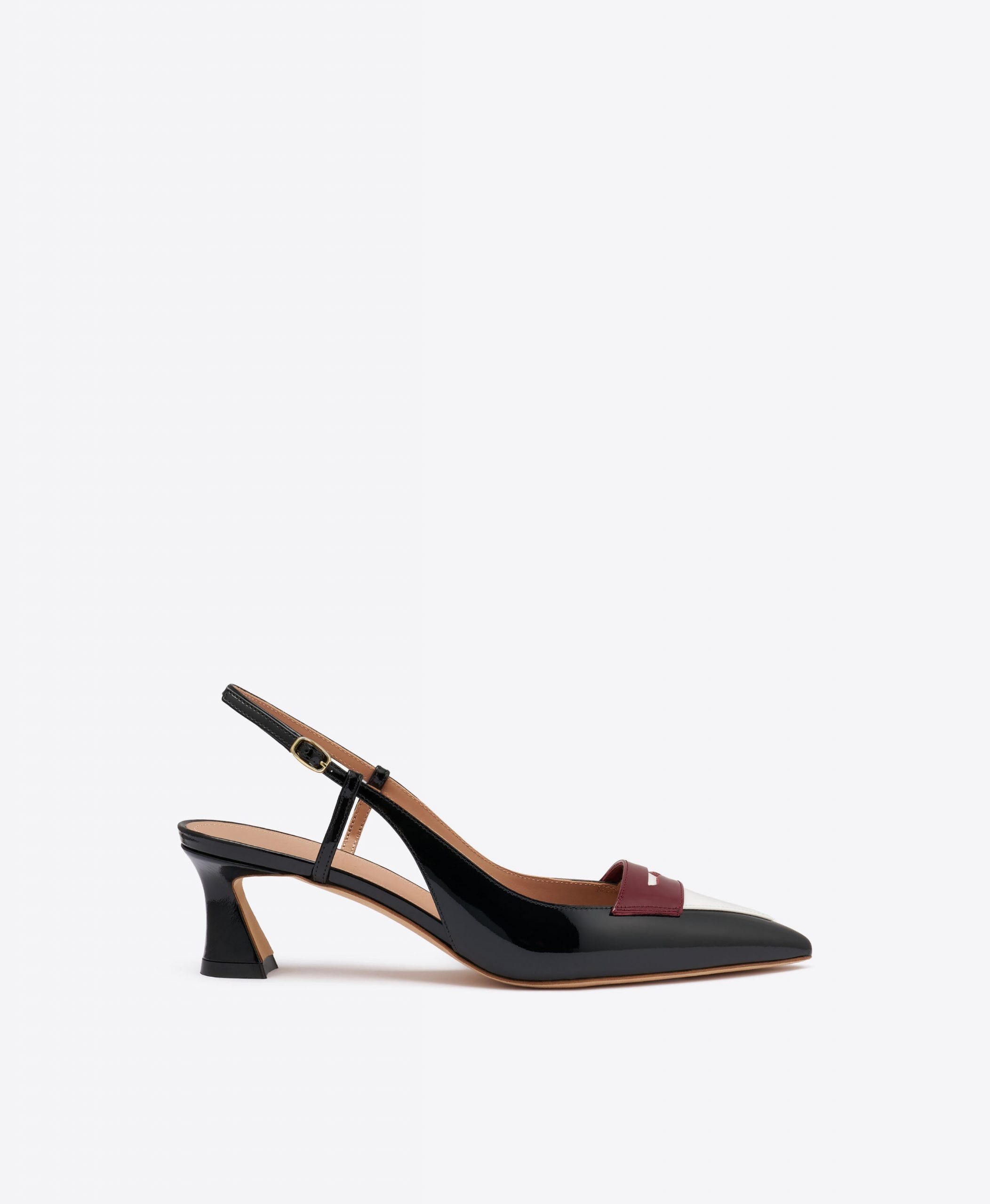 Malone Souliers Suze 45 Black & White Patent Slingback Pumps