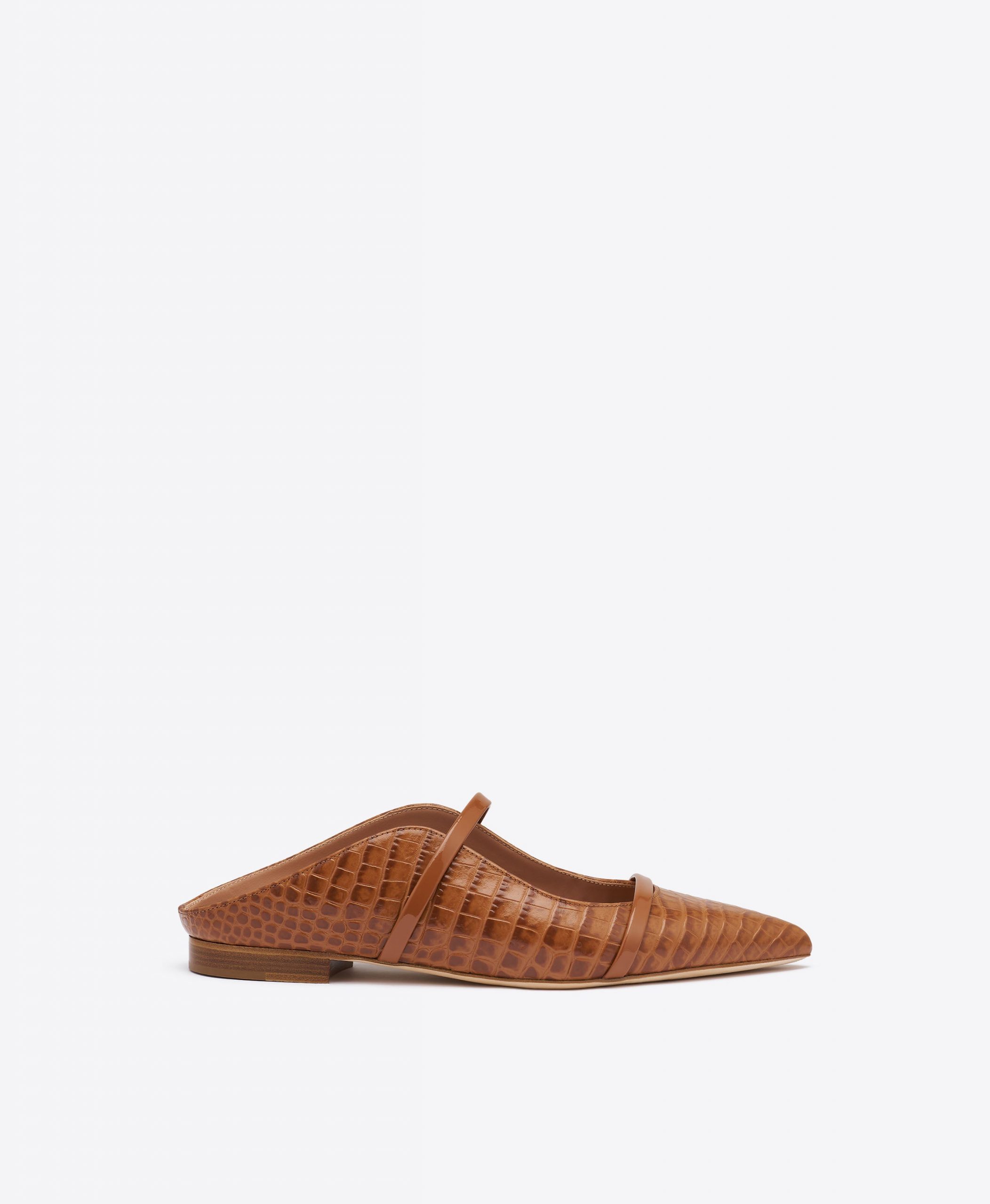 Malone Souliers Maureen Caramel Brown Croc-Embossed Leather Flat Mules