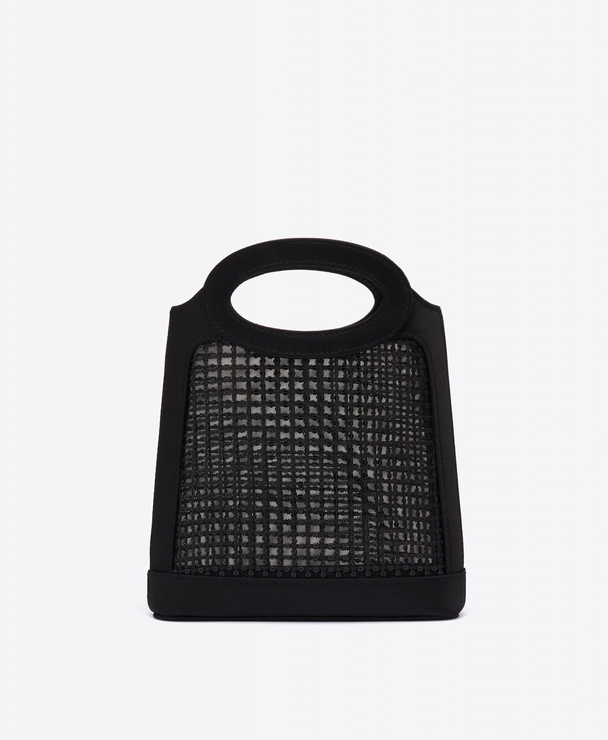 Malone Souliers Aura Black Sequin Mesh Mini Tote Bag