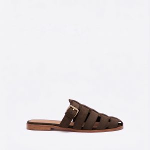 Malone Souliers Theresa Dark Brown Suede Flat Mules