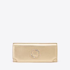 Malone Souliers Vivien Gold Metallic Leather Clutch Bag