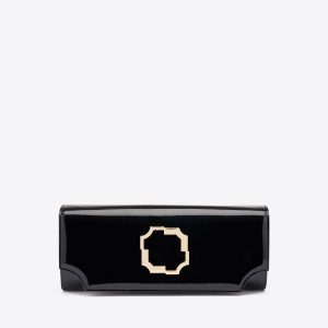 Malone Souliers Vivien Black Patent Leather Wallet on Chain