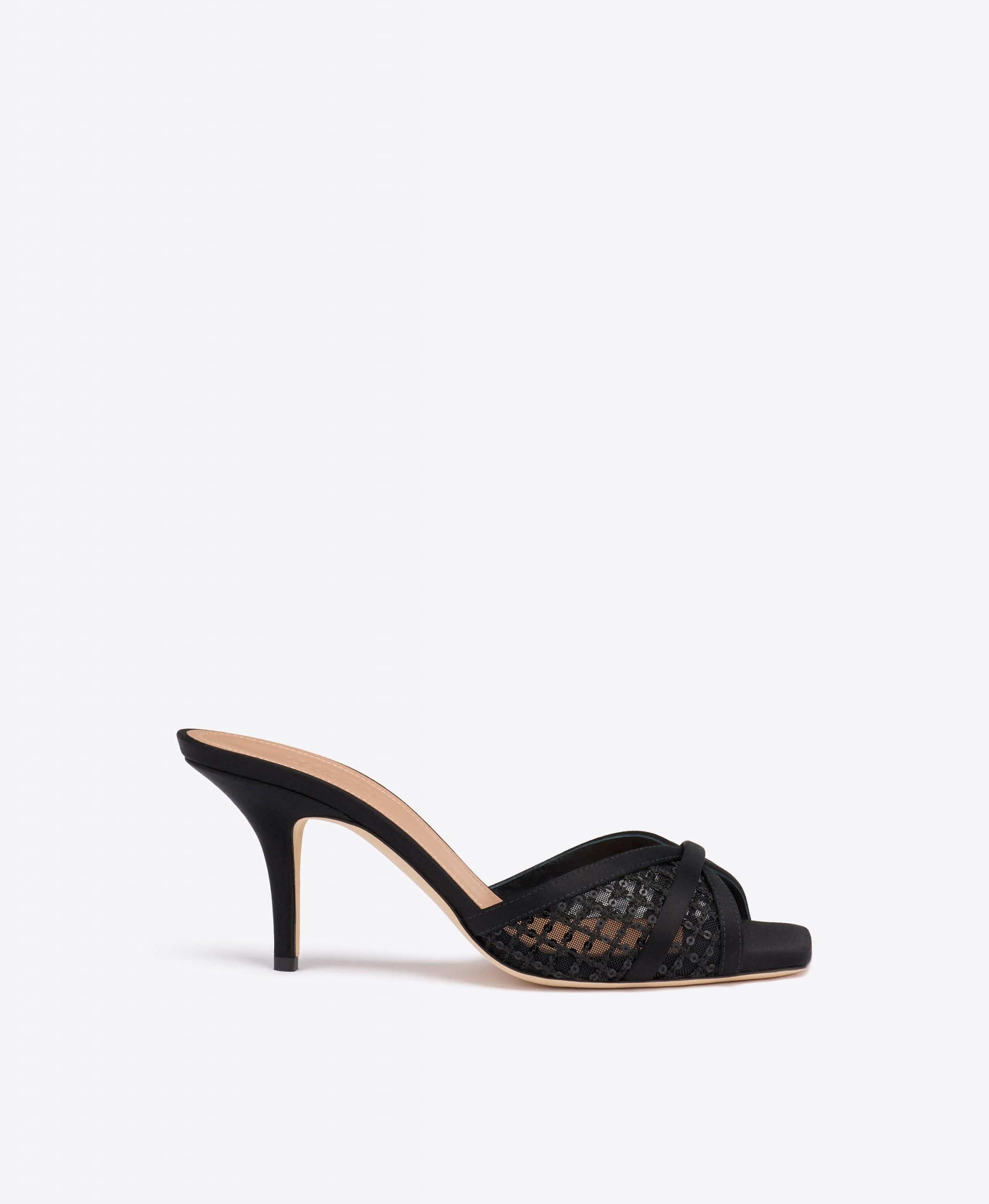 Malone Souliers Perla 70 Black Sequin Mesh Sandals