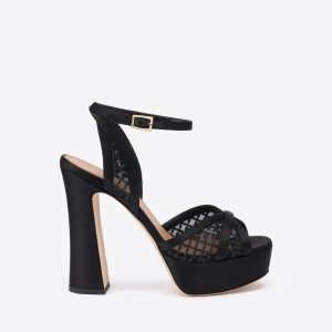 Malone Souliers Sylvie 125 Black Sequin Mesh Platform Sandals