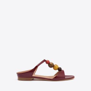 Malone Souliers Lena Red Beaded Patent Leather Flat Sandals