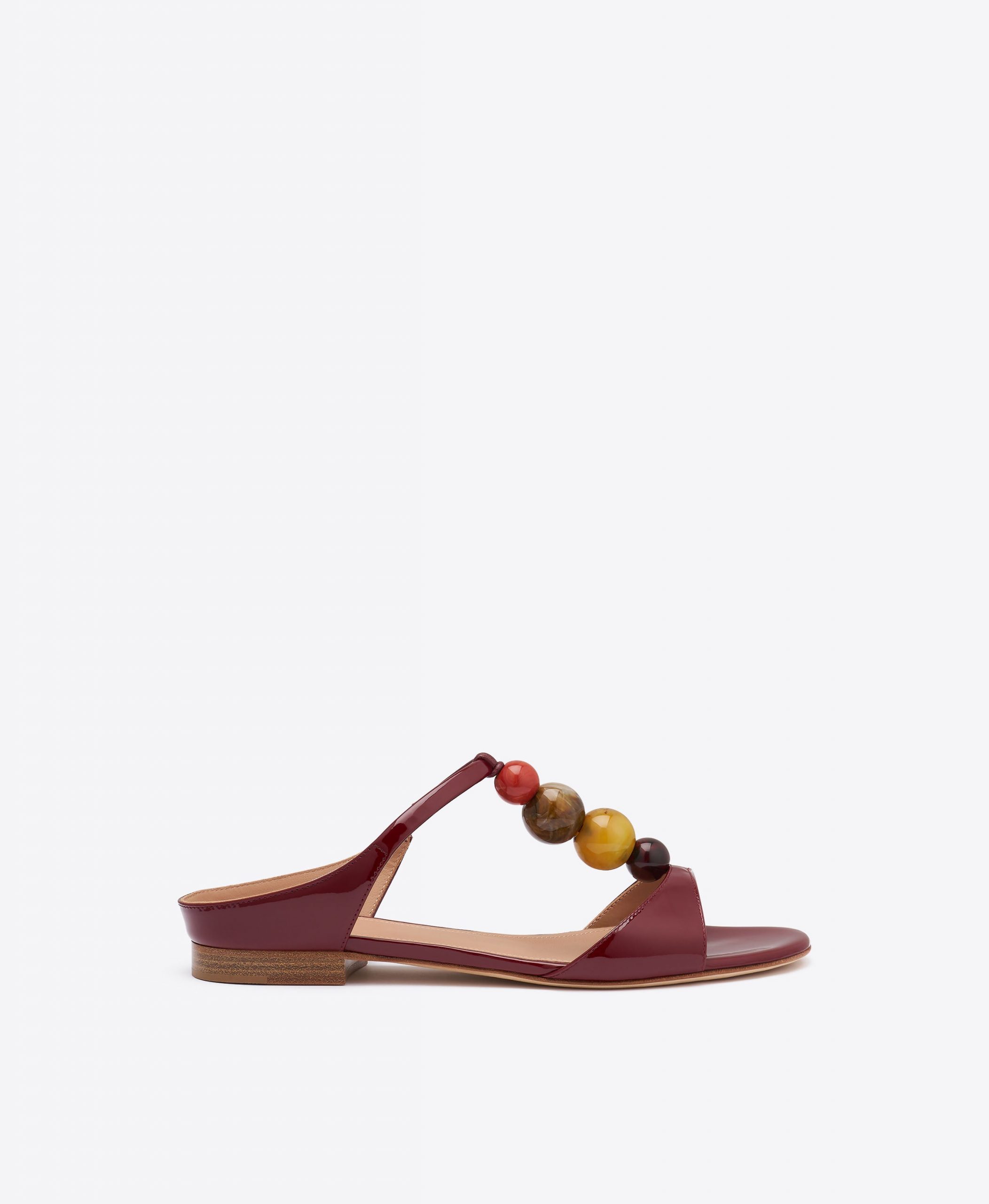 Malone Souliers Lena Red Beaded Patent Leather Flat Sandals