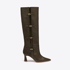 Malone Souliers Nolan 70 Green Croc-Embossed Leather Tall Boots