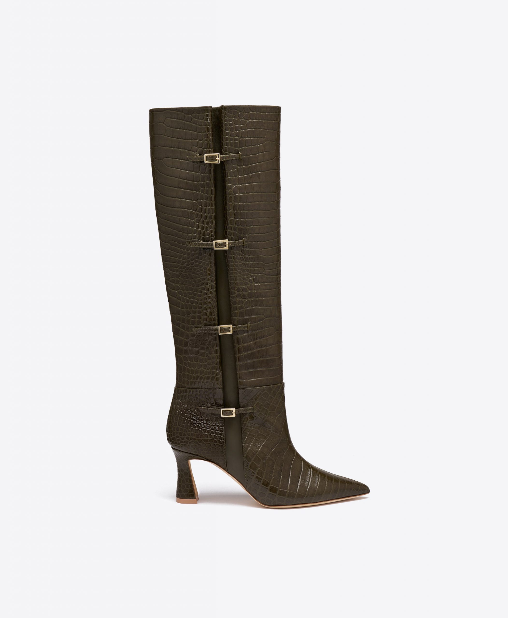 Malone Souliers Nolan 70 Green Croc-Embossed Leather Tall Boots