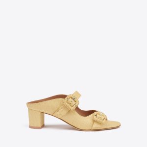 Malone Souliers Kimmy 45 Beige Raffia Block Heel Sandals