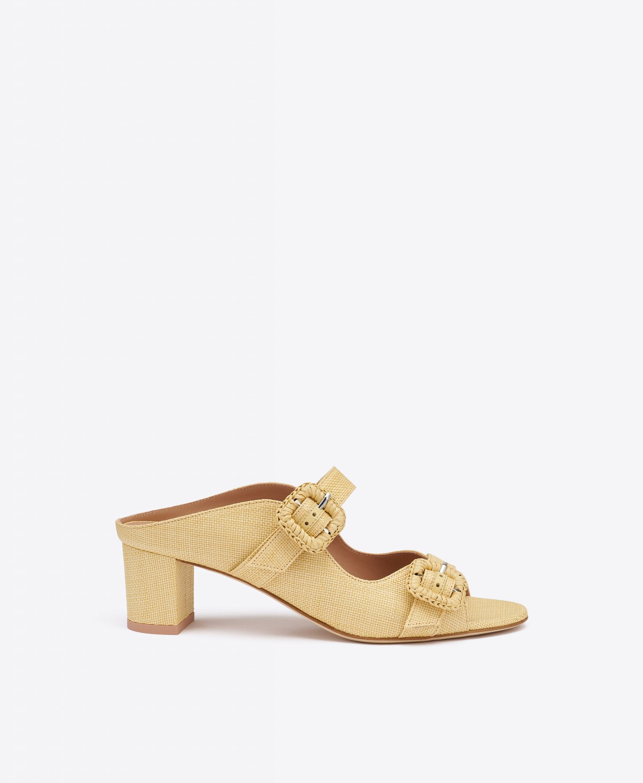 Malone Souliers Kimmy 45 Beige Raffia Block Heel Sandals