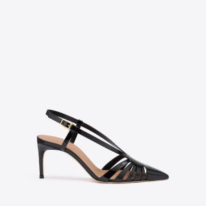 Malone Souliers Janette 70 Black Patent Slingback Pumps