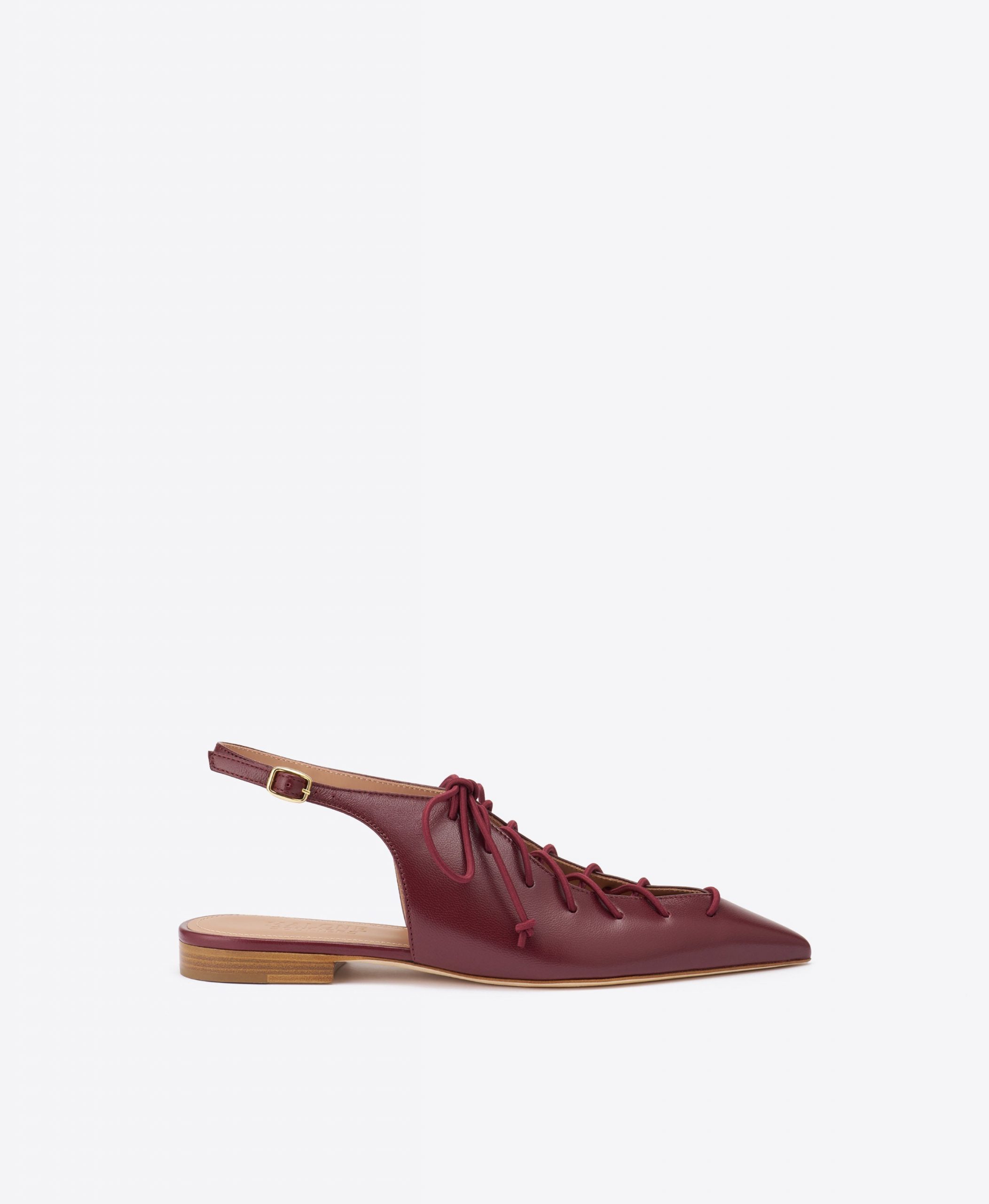 Malone Souliers Alia Burgundy Leather Flat Slingbacks
