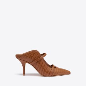 Malone Souliers Maureen 70 Caramel Croc-Embossed Leather Mules