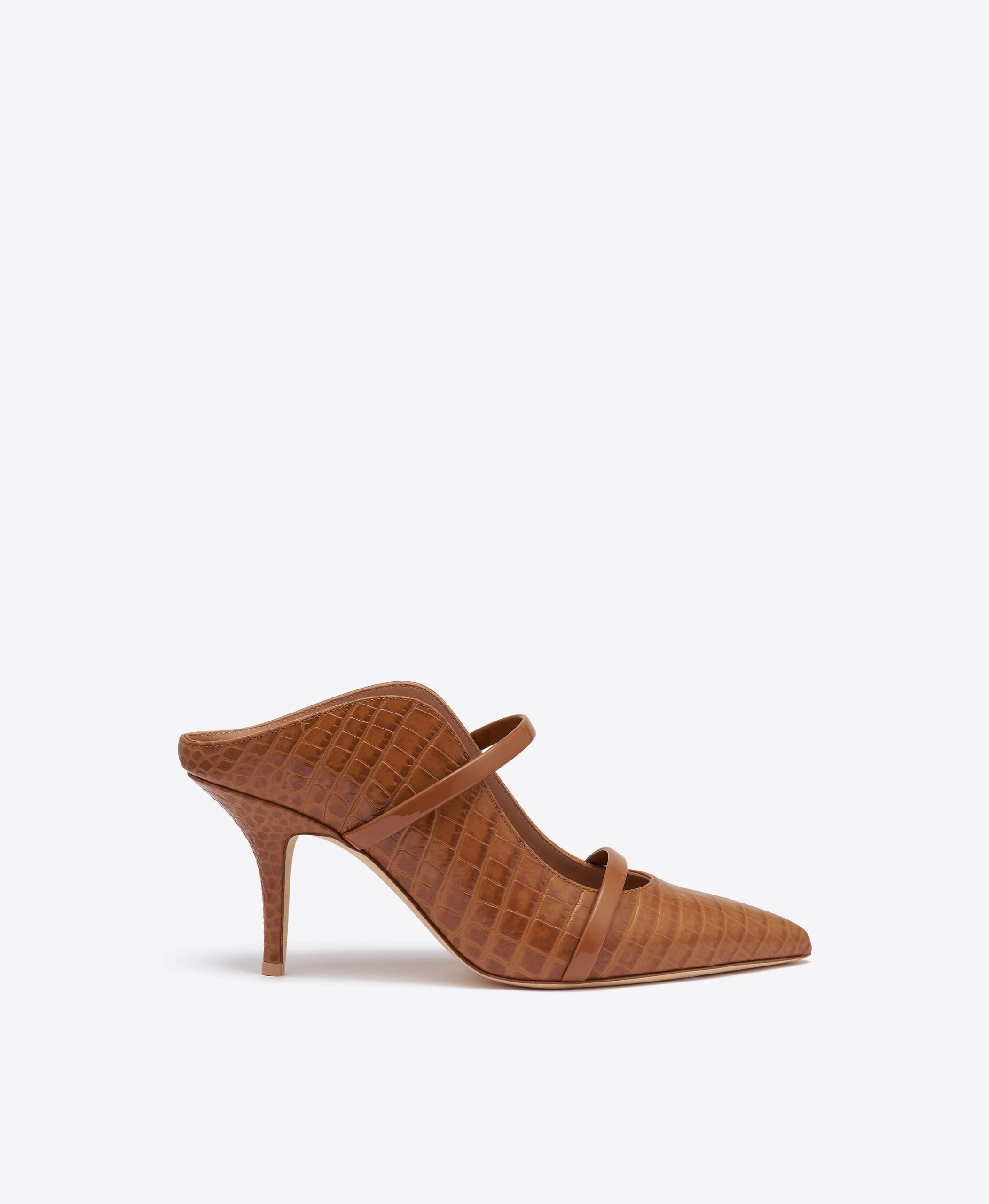 Malone Souliers Maureen 70 Caramel Croc-Embossed Leather Mules