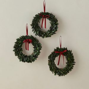 Lulu and Georgia Preserved Mini Myrtle Wreaths with Velvet Ribbon (Set of 3)