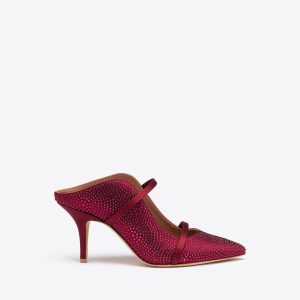 Malone Souliers Maureen 70 Burgundy Satin Mules