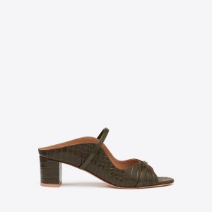Malone Souliers Norah 45 Dark Green Croc-Embossed Leather Sandals