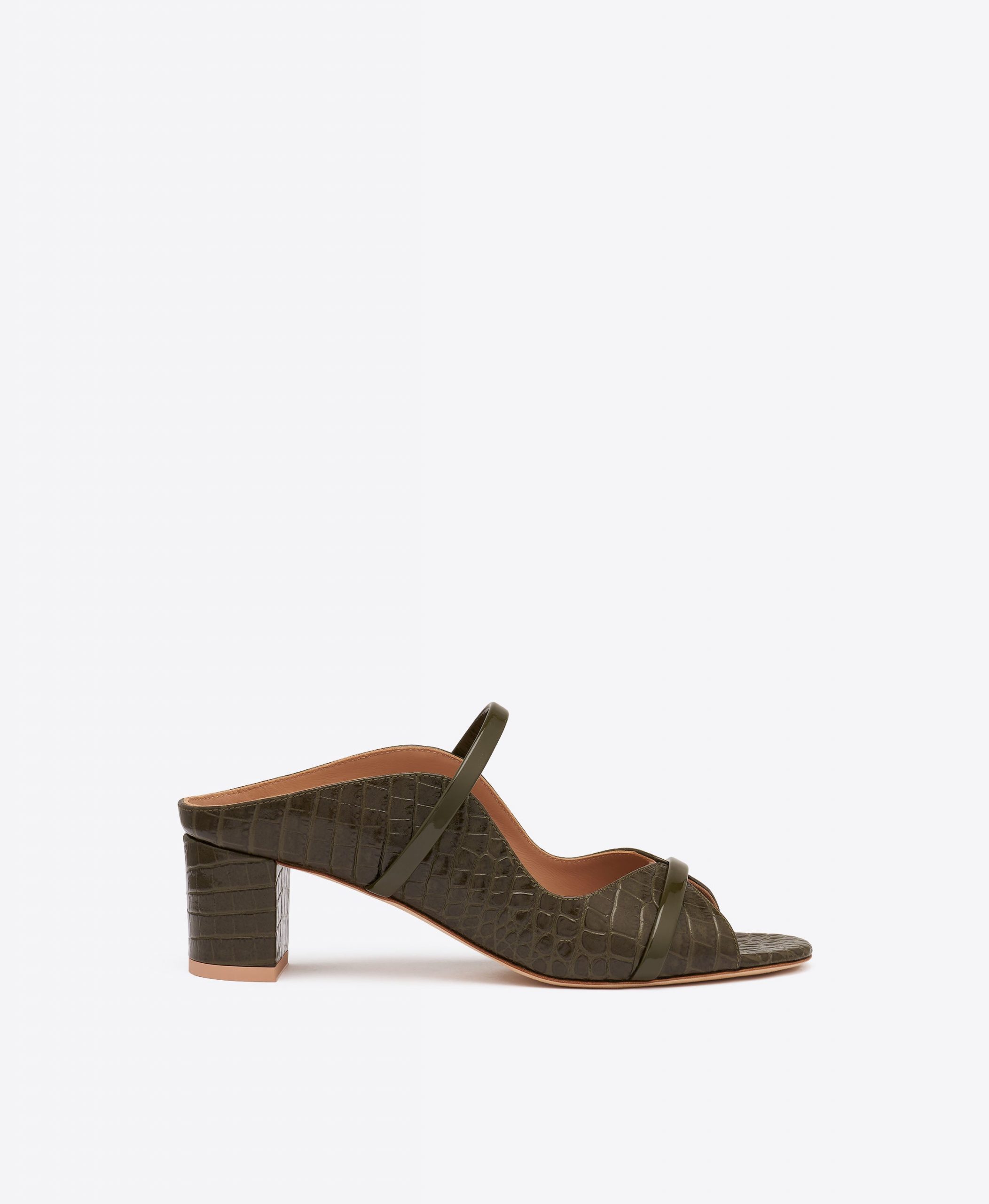 Malone Souliers Norah 45 Dark Green Croc-Embossed Leather Sandals