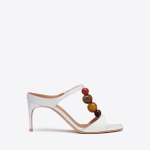 Malone Souliers Lena 70 White Beaded Leather Sandals