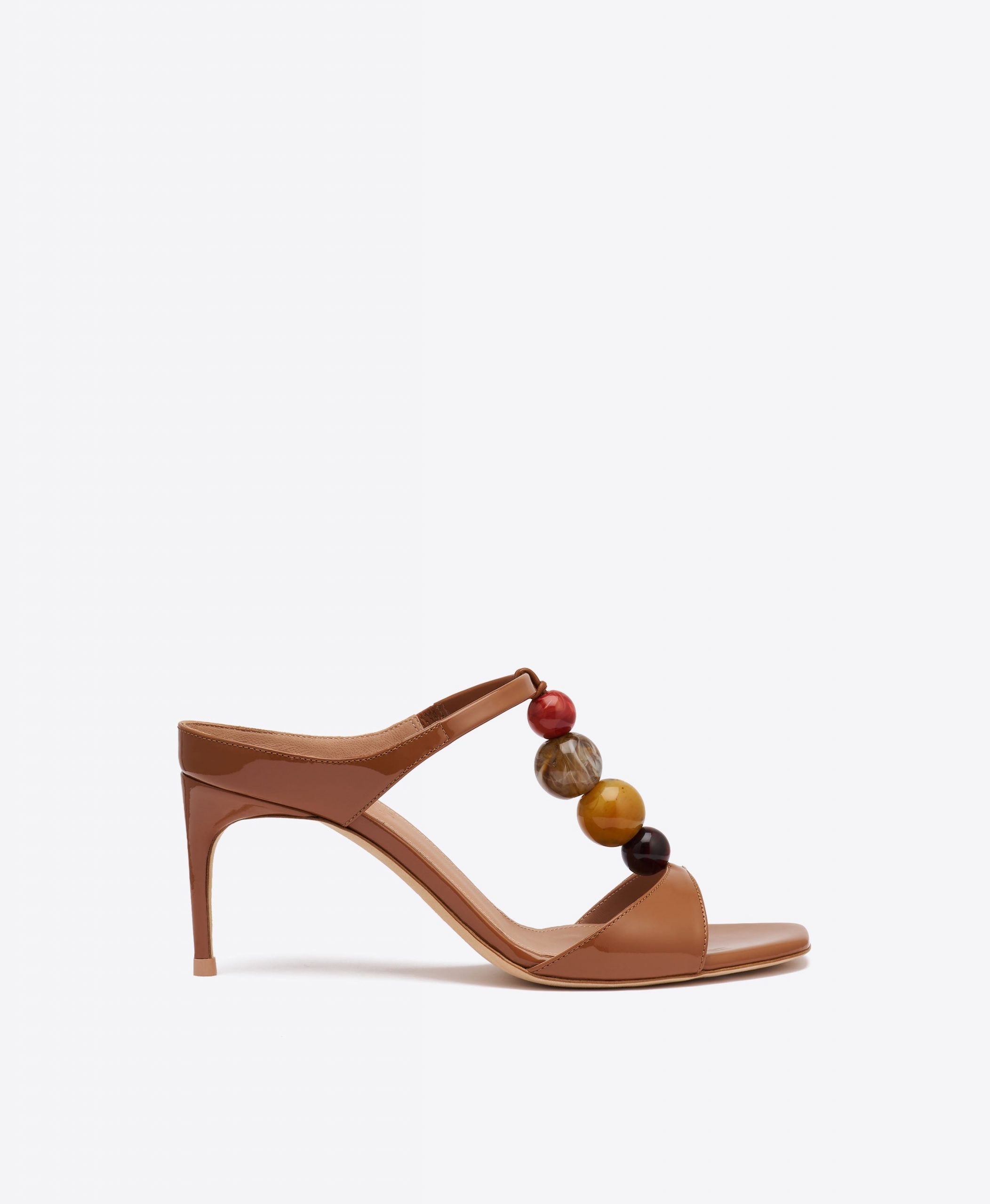 Malone Souliers Lena 70 Brown Beaded Patent Leather Sandals