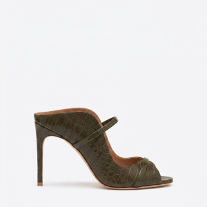 Malone Souliers Noah 90 Dark Green Croc Embossed Leather Sandals