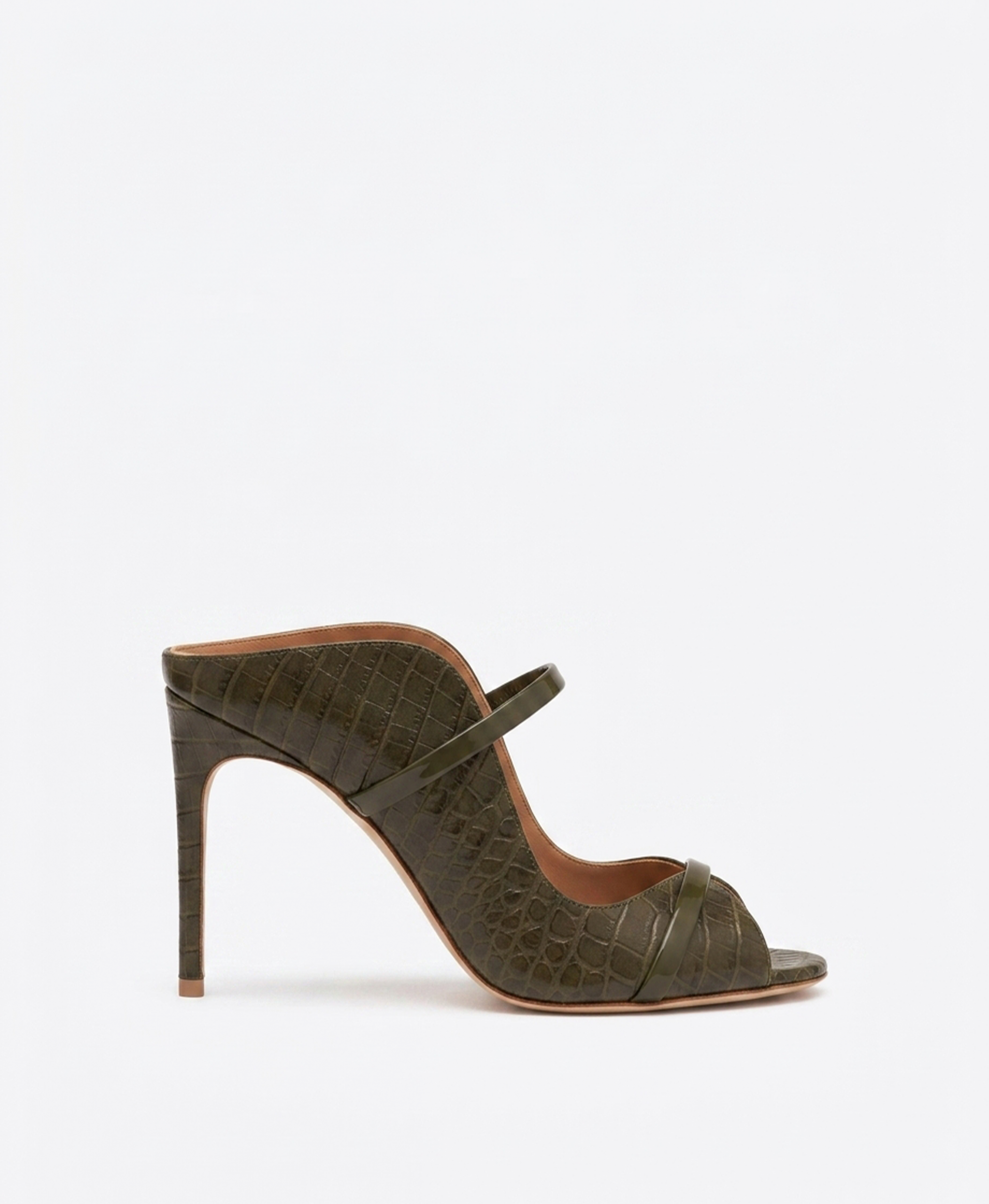 Malone Souliers Noah 90 Dark Green Croc Embossed Leather Sandals