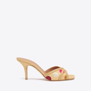 Malone Souliers Perla 70 Beige Polka-Dot Raffia Sandals