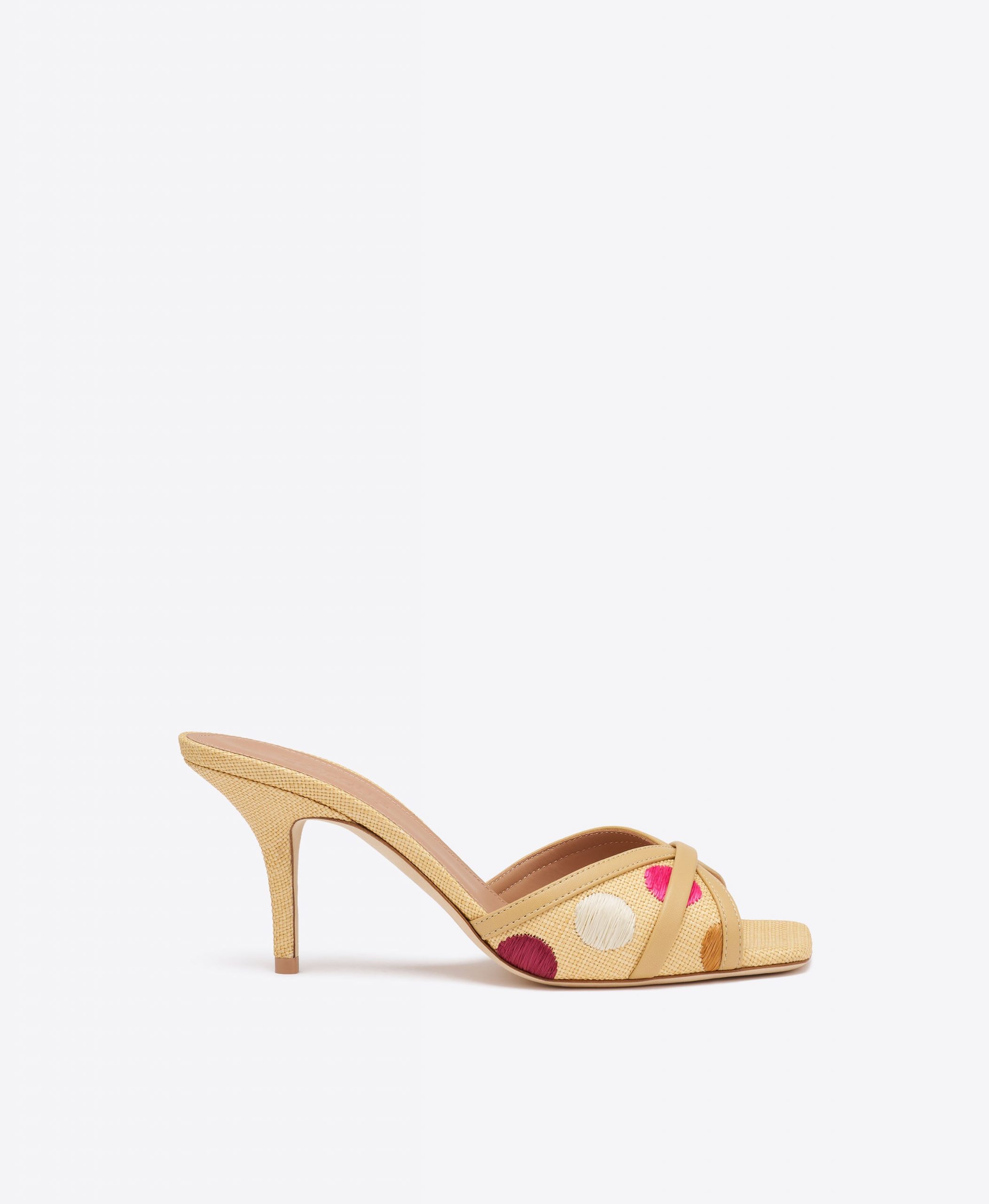 Malone Souliers Perla 70 Beige Polka-Dot Raffia Sandals