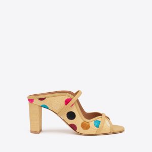 Malone Souliers Norah 70 Beige Polka-Dot Raffia Sandals