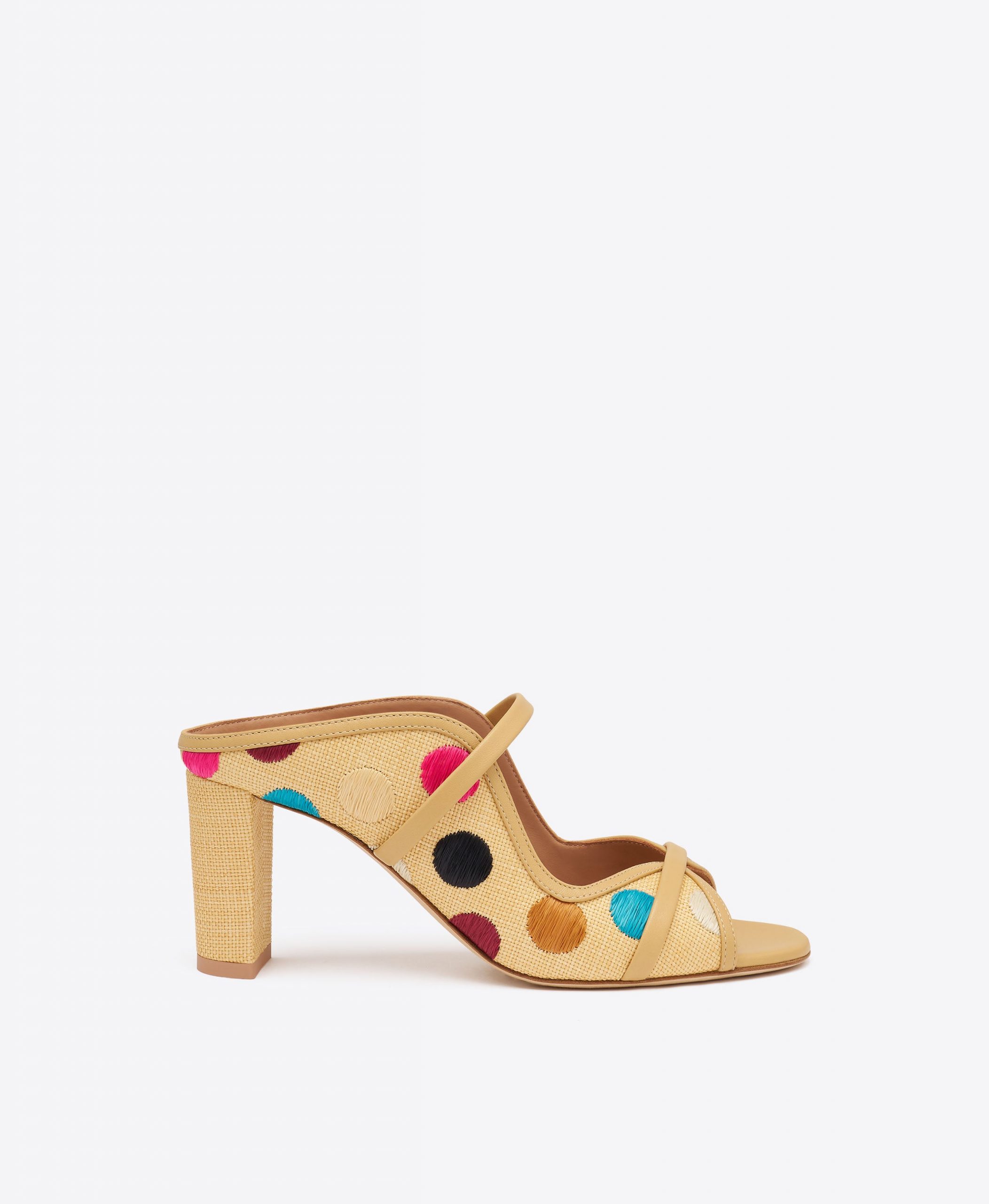 Malone Souliers Norah 70 Beige Polka-Dot Raffia Sandals