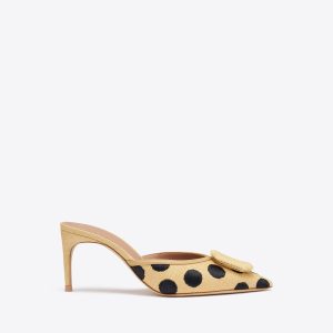 Malone Souliers Mona 70 Beige Polka-Dot Raffia Mules