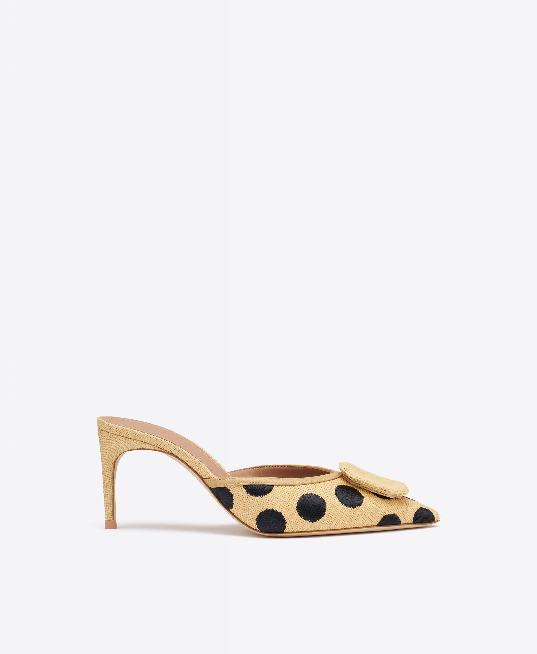 Malone Souliers Mona 70 Beige Polka-Dot Raffia Mules
