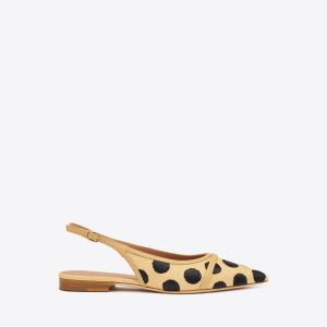 Malone Souliers Jama Beige Polka-Dot Raffia Flat Slingbacks