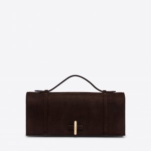 Malone Souliers May Dark Brown Suede Clutch Bag