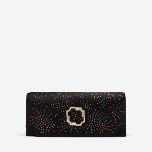 Malone Souliers Vivien Black Crystal-Embellished Satin Clutch Bag