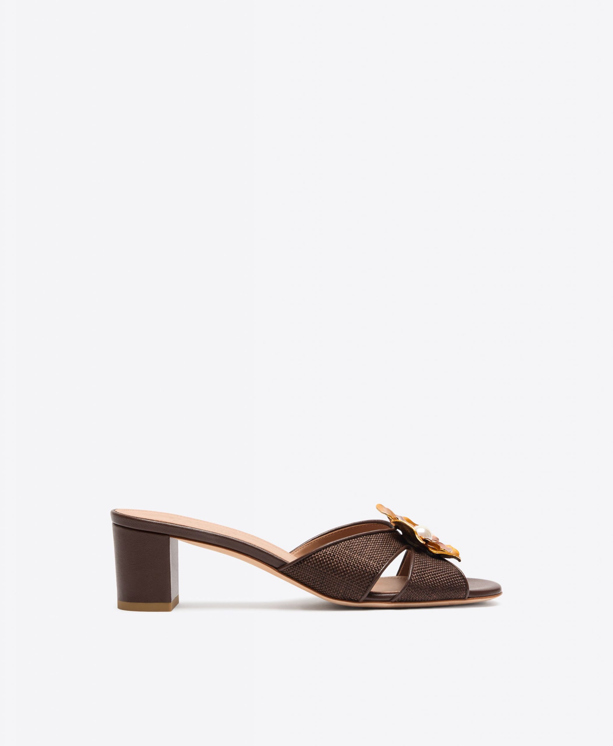 Malone Souliers Suri 45 Dark Brown Raffia Heeled Sandals
