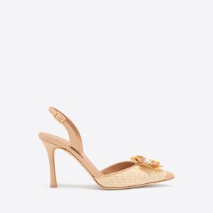 Malone Souliers Sarah 90 Buff Raffia Slingbacks
