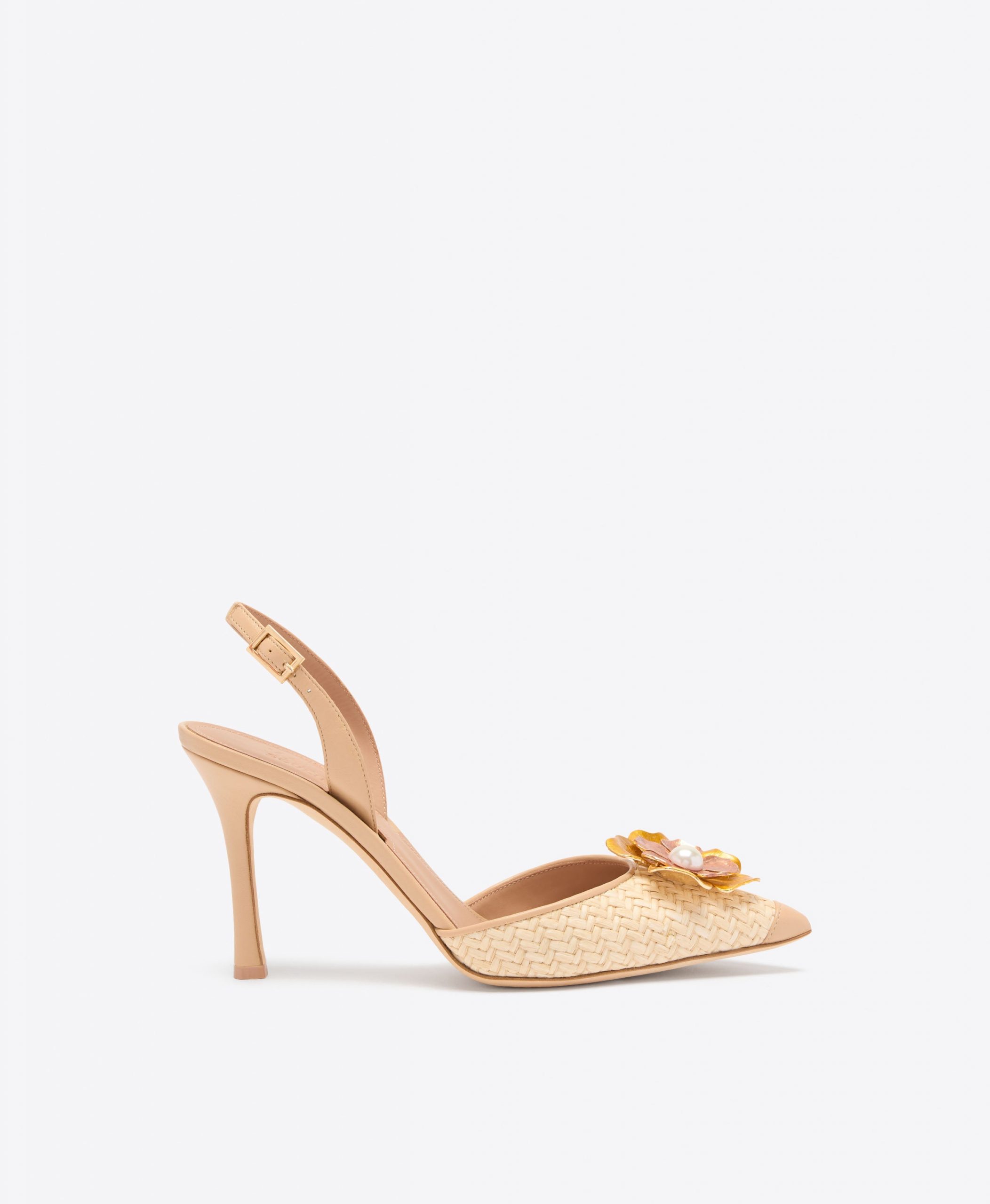 Malone Souliers Sarah 90 Buff Raffia Slingbacks