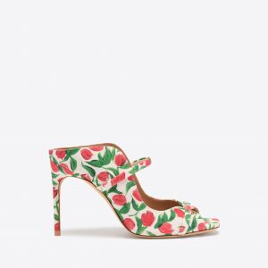 Malone Souliers Noah 90 Red Tulip Print Canvas Heeled Sandals