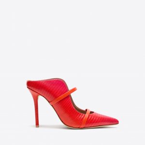 Malone Souliers Maureen 100 Orange & Pink Embossed Leather Heeled Mules